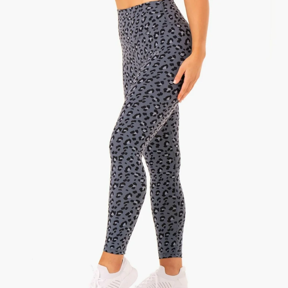 Ryderwear Gray Black Leopard Hybrid Full Length Leggings Size Medium
